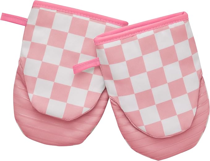 Ohocut Pink Checkered Mini Oven Mitts Heat Resistant, Vintage Retro by Ohocut