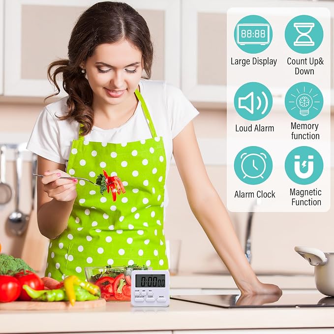 Leumoi 2 Pcs Digital Kitchen Timer 24 Hour Clock and Alarm Function Timer - Image 5