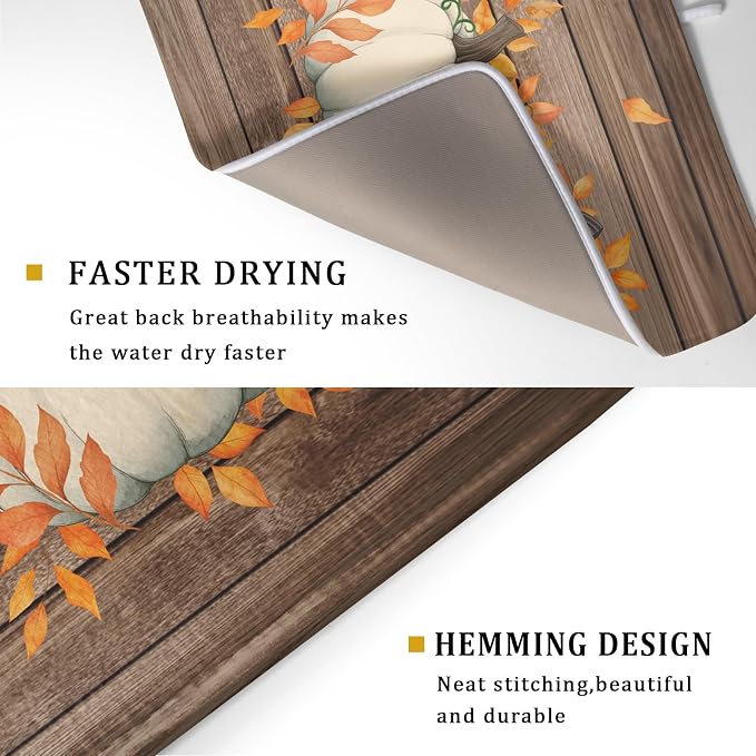 Autumn Pumpkin Dish Drying Mat Rustic Wood Dish Drainer Mats Fast Dry - Image 3