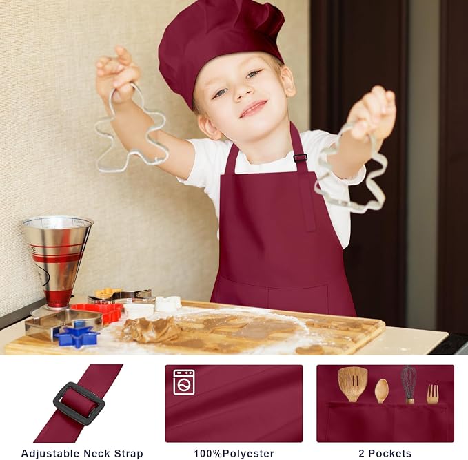Kids Apron and Chef Hat Set, 16 Pieces Boys Girls Kids Apron - Image 4