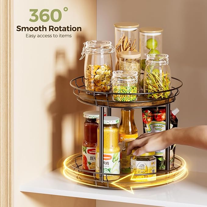 LAMU 12'' Lazy Susan Turntable Organizer, 2 Tier Round Rotating Spice Rack - Image 3
