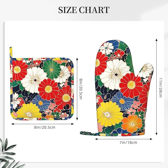 Oven Mitts and Pot Holders Flower Ethnic Art Pattern Silicone Kitchen - Image 3