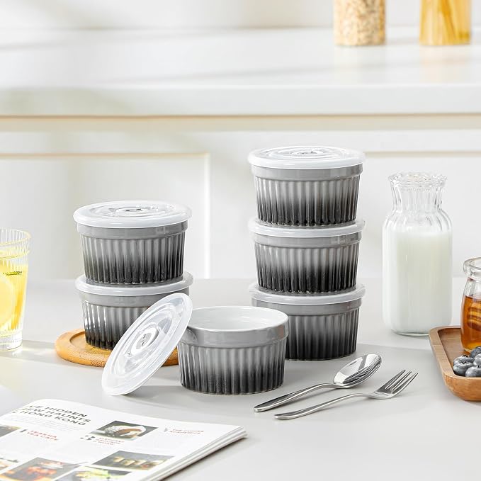 vancasso 6 oz Ramekins with Lid, Porcelain Creme Brulee Souffle Dishes - Image 6