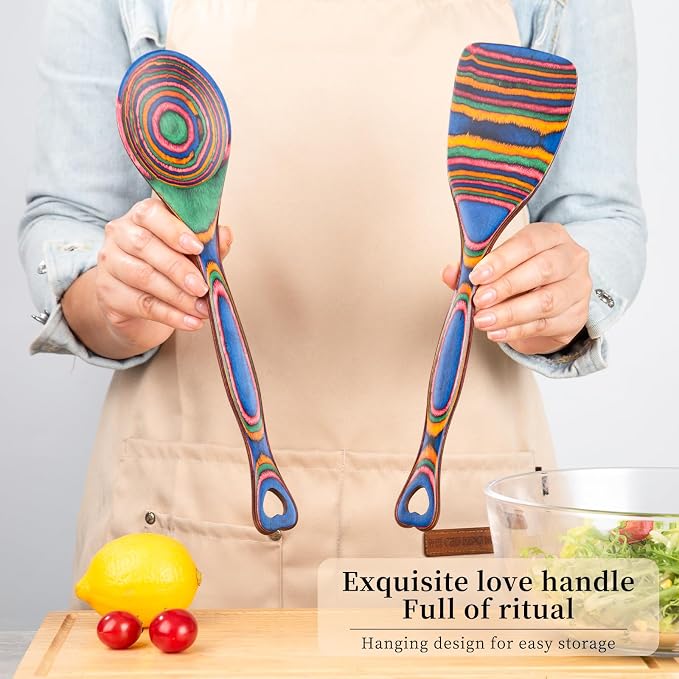 Gudamaye Pakkawood 7-Piece Wooden Cooking Utensils, Wooden Spoons - Image 6