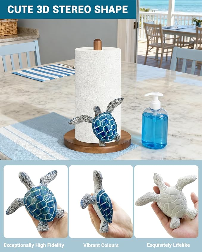 Blue Turtle Paper Towel Holder, Coastal Beach Ocean Home Decor - Image 3