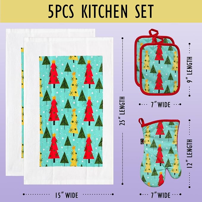 Oven Mitts and Potholders Dish Towles Set 100% Cotton - Image 5