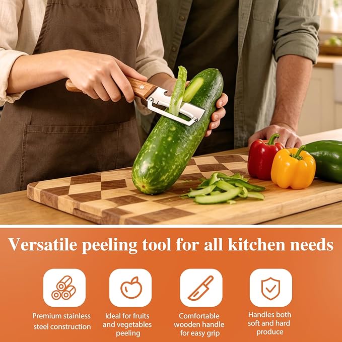 3 Pcs Multifunctional Vegetable Peeler, Wooden Handle, Stainless Steel Blade - Image 6
