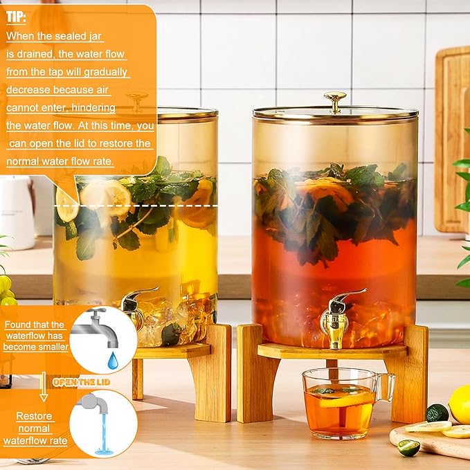 Honeydak 2 Pack 2.5 Gallon Each Amber Glass Drink Dispensers - Image 4