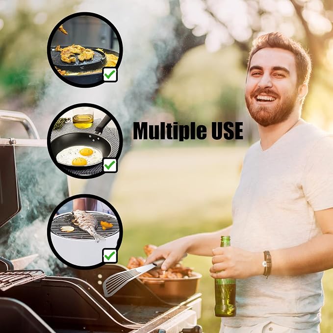 HOTEC 2pcs Stainless Steel Wooden Handle Fish Spatula, Metal Spatula Flipping - Image 6