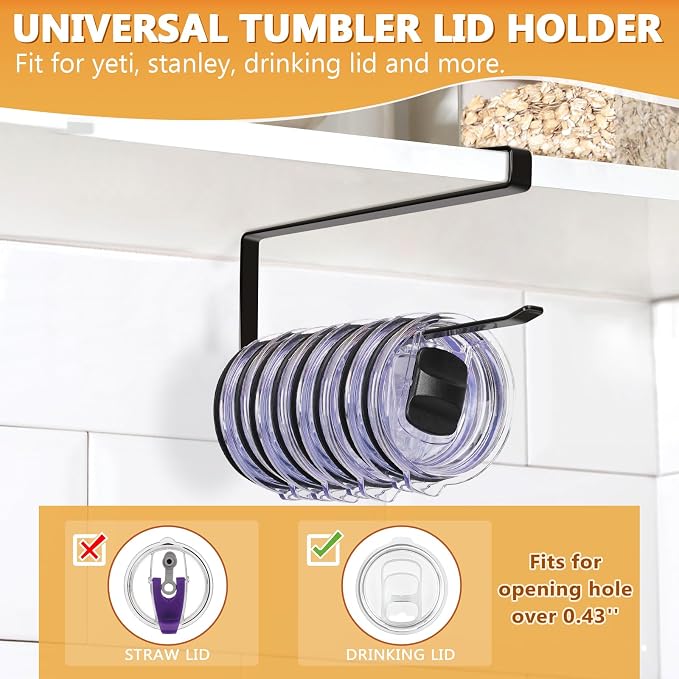 Tumbler Lid Organizer Under Cabinet, Tumbler Lid Storage Hook Up to 10 Lids - Image 3