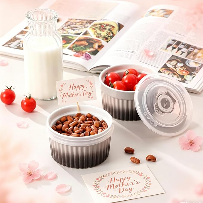 vancasso 8 oz Ramekins with Lid, Porcelain Creme Brulee Souffle Dishes - Image 3