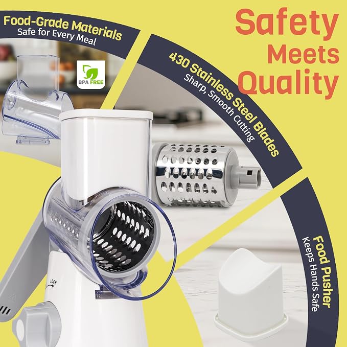 Rotary Cheese Grater Hand Crank, 3 Blades Slicer Shredder, Cheese Grater - Image 7