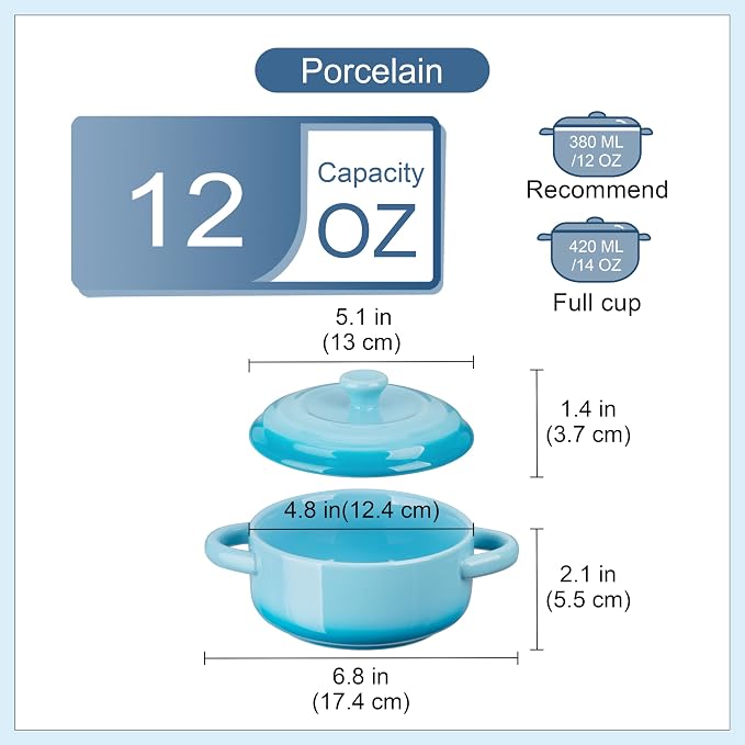 LOVECASA Mini Cocotte Set, 12 OZ Small Casserole Dishes - Image 3