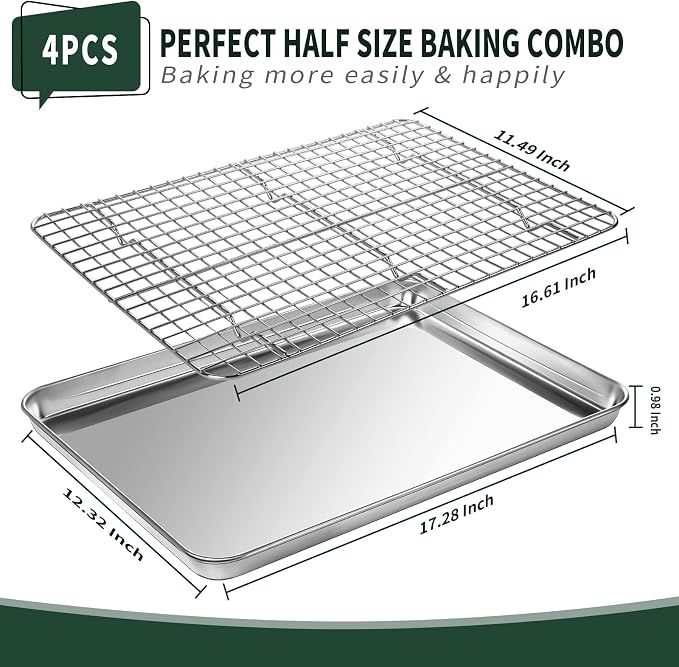 Half Sheet Pans with Rack Set, CEKEE Stainless Half Size Large Baking Sheets - Image 2