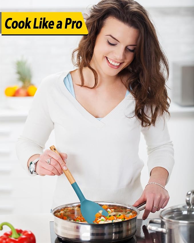 Pack of 4 Silicone Cooking Utensils Set, Non Stick Solid Spatulas and Heat - Image 4
