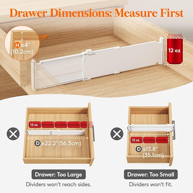 Lifewit 4" Tall 5 Pack Drawer Dividers, 35-56.5cm/13.8-22.2" Expandable Drawer - Image 3