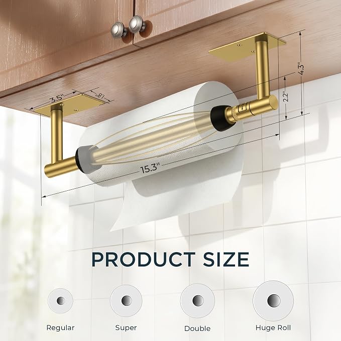 FORIOUS Paper Towel Holder Under Cabinet, Single Hand Operable - Image 7
