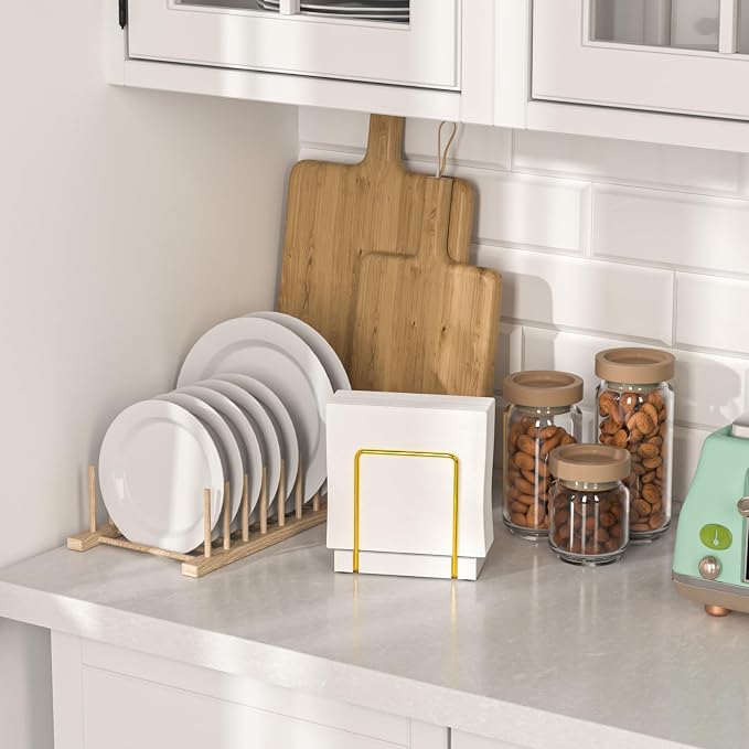 Napkin Holder for Table, Bamboo Iron Standing Napkin Dispenser for Dining Table - Image 3
