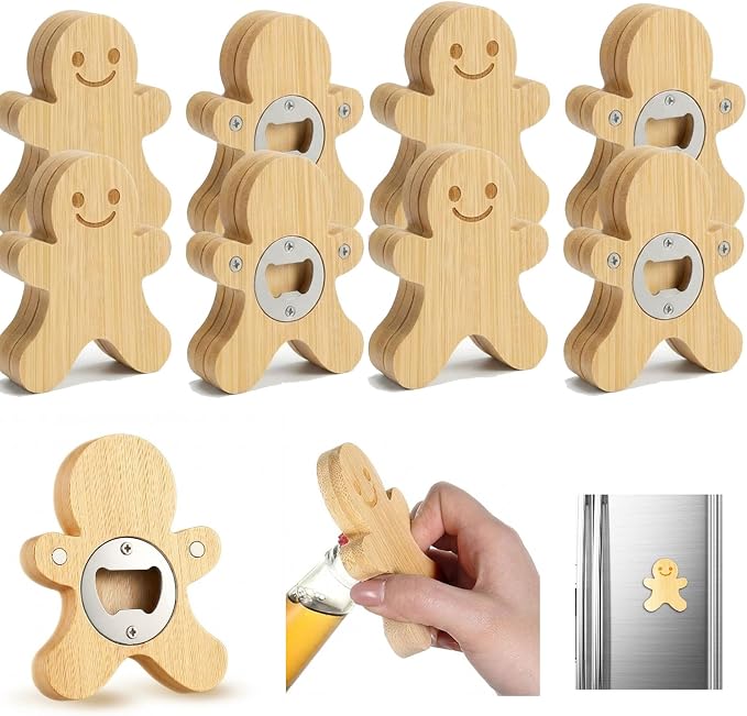 Vesici 12 Pcs Magnetic Bottle Opener 2.5in DIY Bamboo Gingerbread Man Shape by Vesici