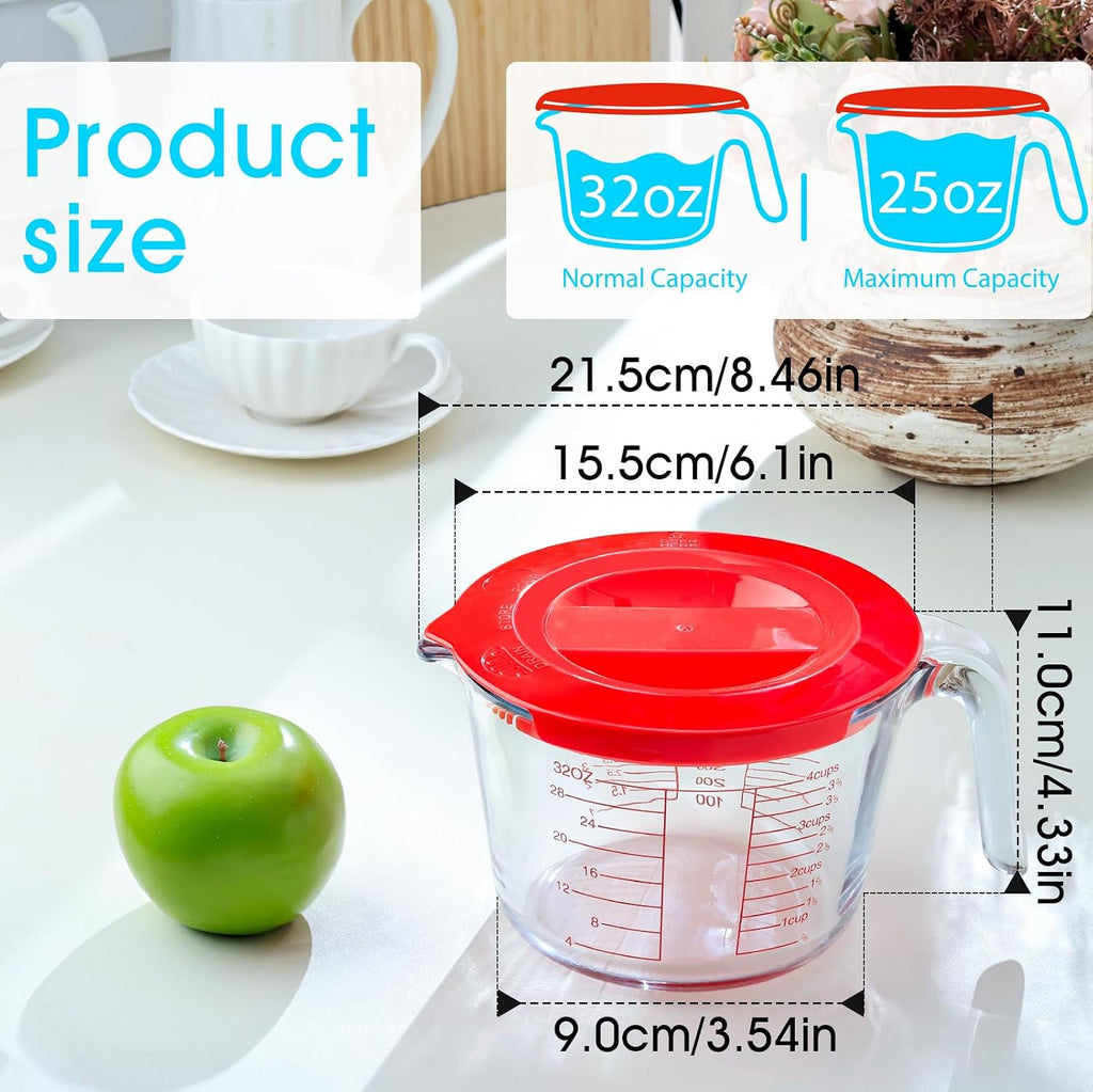 NUTRIUPS 4-Cup High Borosilicate Glass Measuring Cup with Lid for