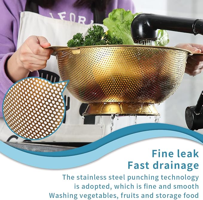 Kyraton Gold Colander 5 Quart, Professional Titanium Gold Plating Stainless - Image 5
