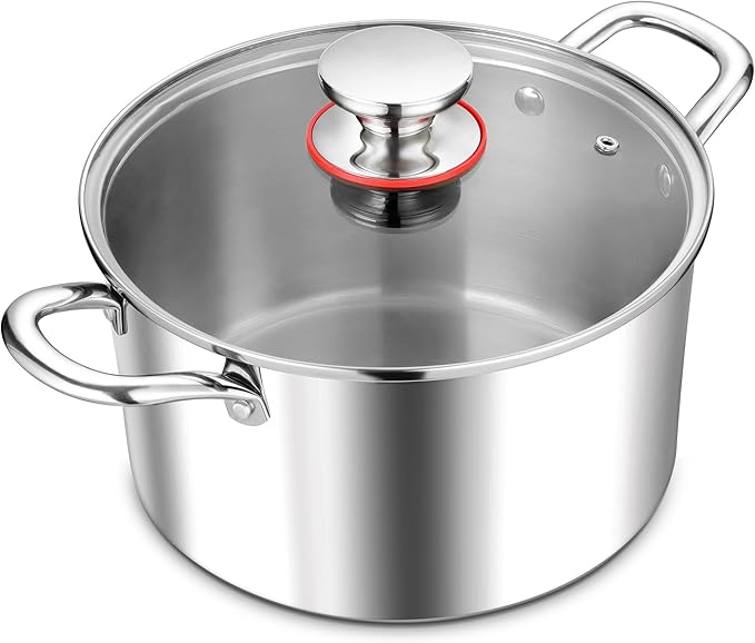 E-far 8 Quart Stock Pot with Lid, 18/10 Tri-ply Stainless Steel Stockpot by E-far