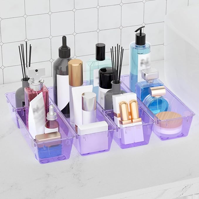 WOWBOX 9 Pack Clear Drawer Organizer Set, Acrylic Drawer Storage Trays - Image 6