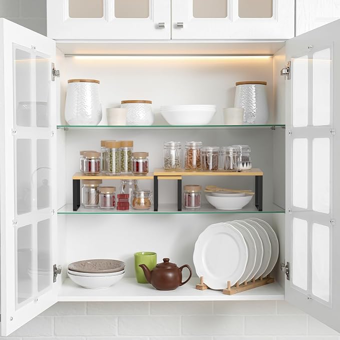 NEX Cabinet Shelf Organizer Set of 2, Kitchen Counter Shelves Spice Rack - Image 2