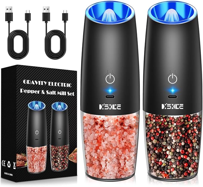 Rechargeable Pepper and Salt Grinder Set, whit Gravity Sensing Switch and LED by XinXu