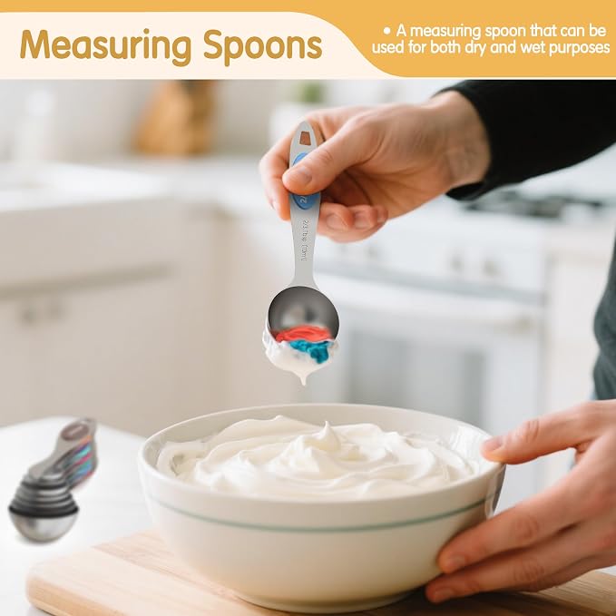 Magnetic Measuring Cups and Spoons Set, 5 Stainless Steel Measuring Cups - Image 4