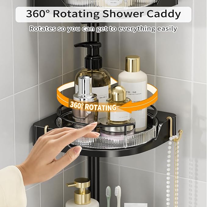 shuang qing 360° Rotating Corner Shower Caddy Tension Pole Organizer - Image 3