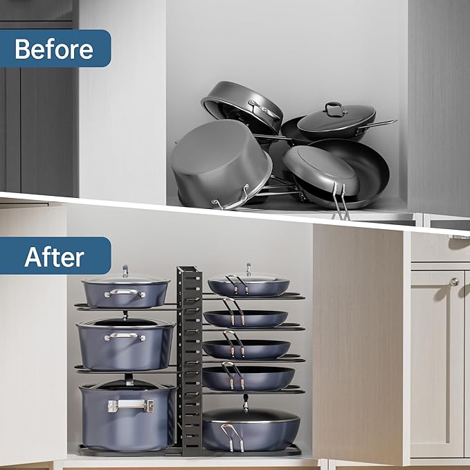 ORDORA Pots and Pans Organizer under Cabinet 14.55 Height, Adjustable 8-Tier - Image 7