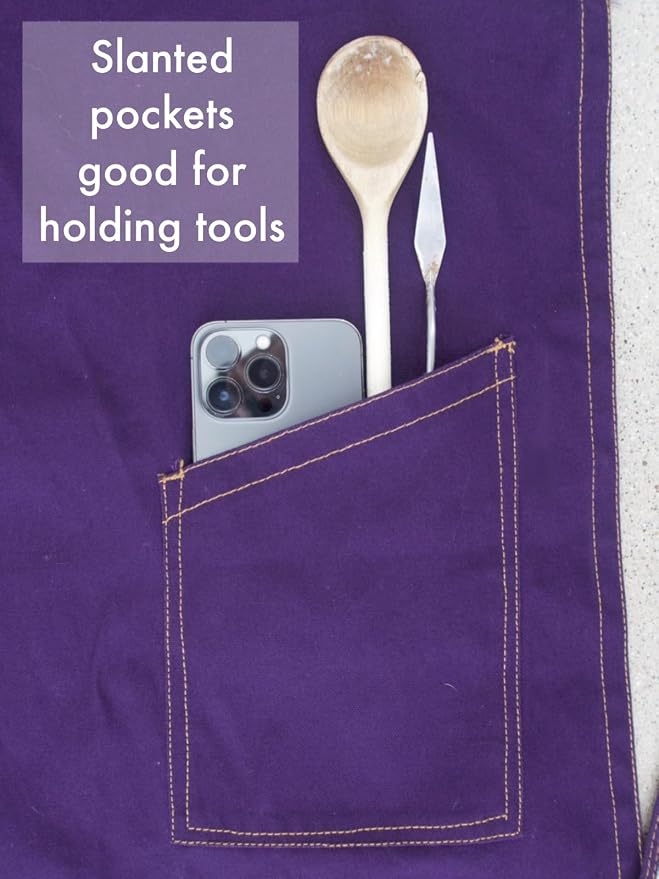 Deep Purple Split Leg Apron, Cotton Canvas Full Coverage Pottery Apron - Image 3