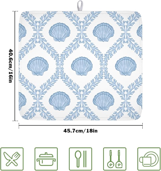 Summer Sea Shell Drying Mat 18x16 Inch, Light Blue Drying Mat - Image 2