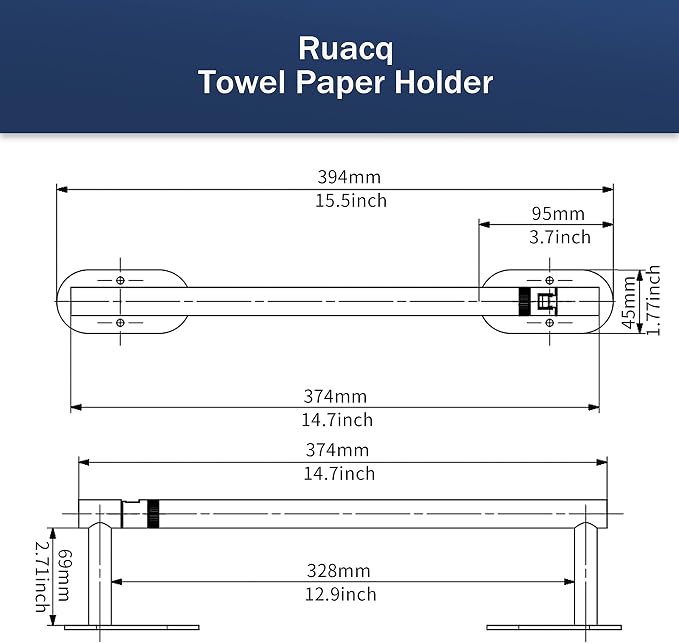 RUACQ Paper Towel Holder Under Cabinet, Wall Mounted or Adhesive Stainless - Image 6