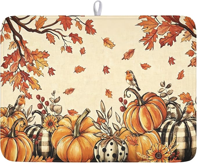 Fall Orange Pumpkin Dish Drying Mat by Unknown