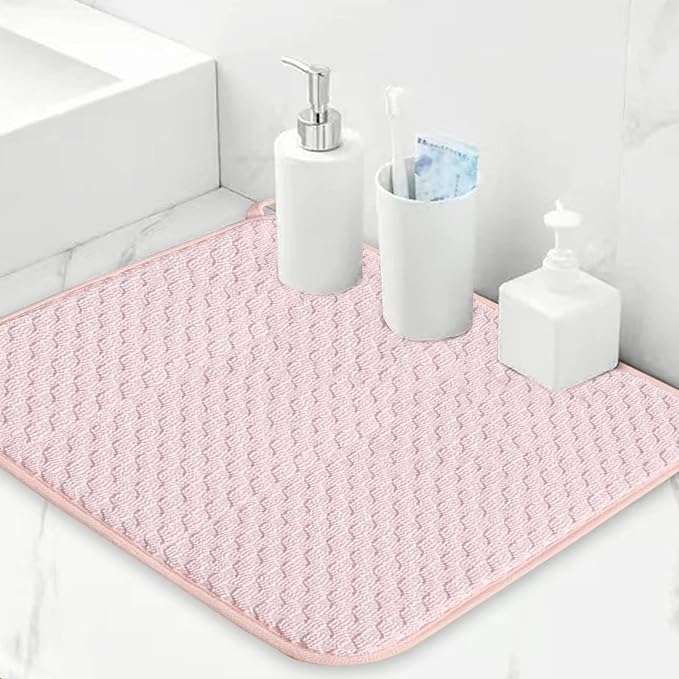 Pink Dish Drying Mats for Kitchen Counter, 2 Pack Dish Drying Mat Drying Pad - Image 4