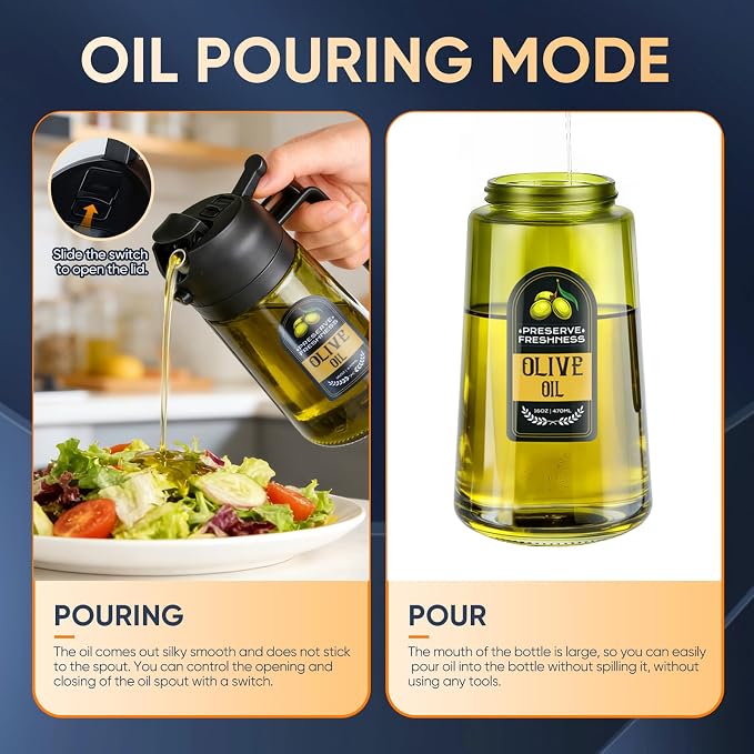 2 in 1 Olive Oil Sprayer for Cooking, 16 Oz Olive Oil Dispenser Bottle for - Image 3