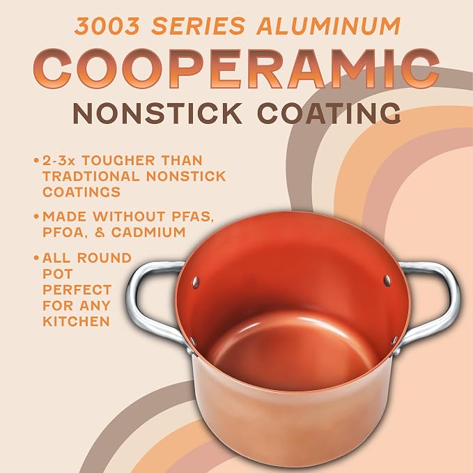CONCORD 7 QT Copper Non Stick Stock Pot Casserole Coppe-Ramic Series Cookware - Image 3