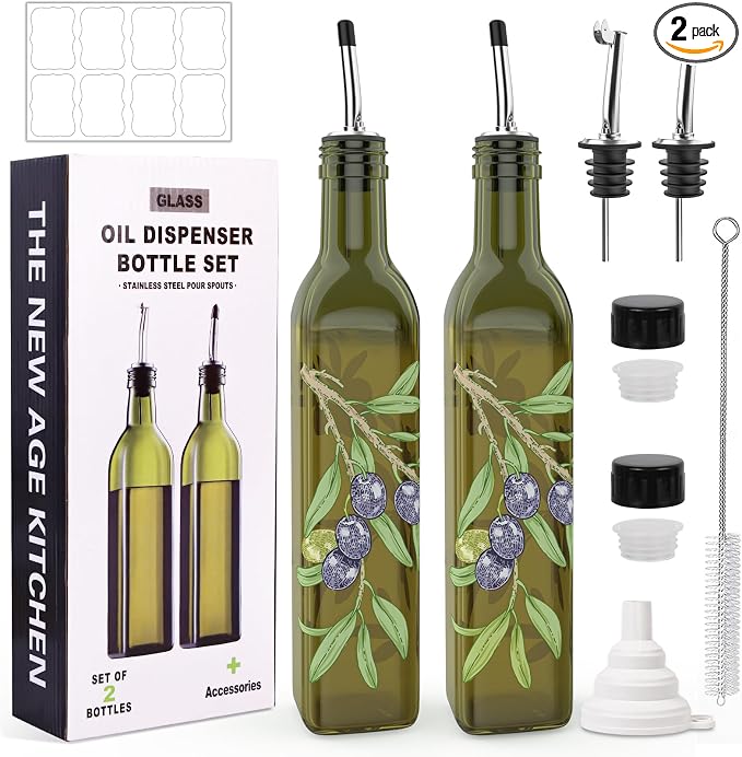 COOLMI Oil and Vinegar Dispenser Set - 17oz/500ML Premium Glass Olive Oil by COOLMI