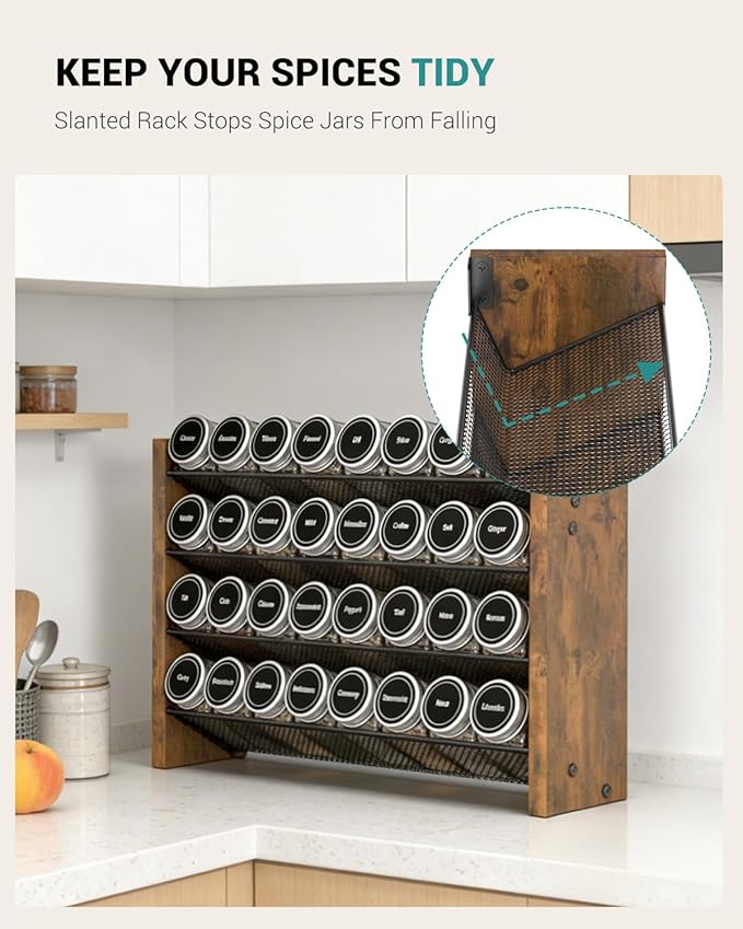 NESAPTO Spice Rack Organizer for Cabinet, Wood 4-Tier Vertical Seasoning - Image 3