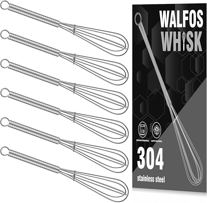 Walfos Mini Whisks, Small Whisk Bulk 304 Stainless Steel 6 Pieces, 5 Inch Tiny by Walfos