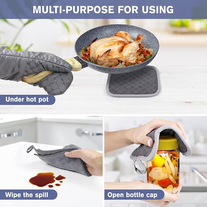 6 Pcs Oven Mitts and Pot Holders, 500℉ Heat Resistant Oven Mitts - Image 5