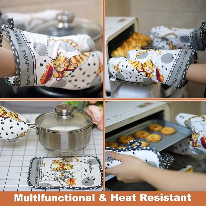 Oven Mitts and Pot Holders Sets, Funny Kitchen Oven Mitts Heat Resistant of 500 - Image 4