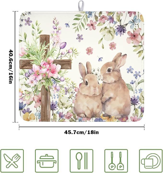 Easter Bunny Dish Drying Mat 16 x 18 Inch Rabbit Dish Drainer Rack Mat Colorful - Image 2