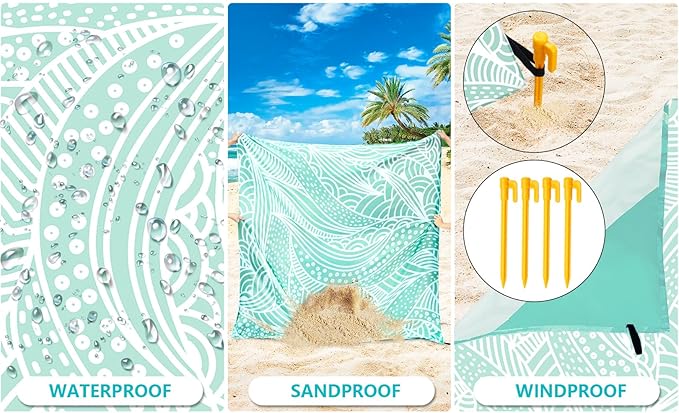 HIHOHO Beach Blanket Waterproof Sandproof Extra Large Beach Mat 79" X - Image 2