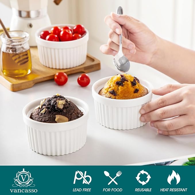 vancasso 8 oz Ramekins with Lid, Porcelain Creme Brulee Souffle Dishes - Image 5