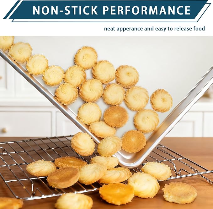 12 Pack Half Size Baking Sheet Pan Set, Aluminum Commercial Quality Cookie Sheet - Image 3
