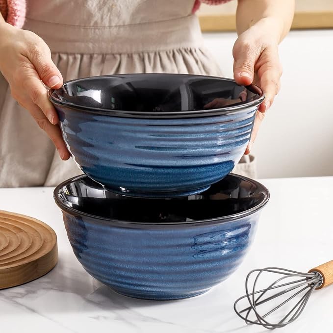 HASENSE Serving Bowls, 60 Ounces Ceramic Salad Pasta Soup Bowls, 8.5 inch Large - Image 4