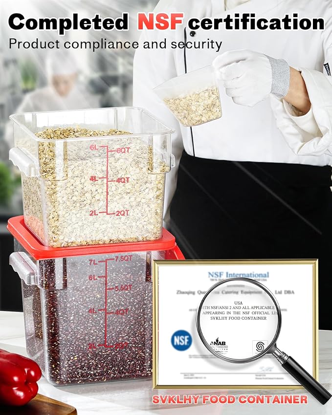 6QT Clear Food Storage Containers: 8 PCS NSF Food Storage Containers - Image 2